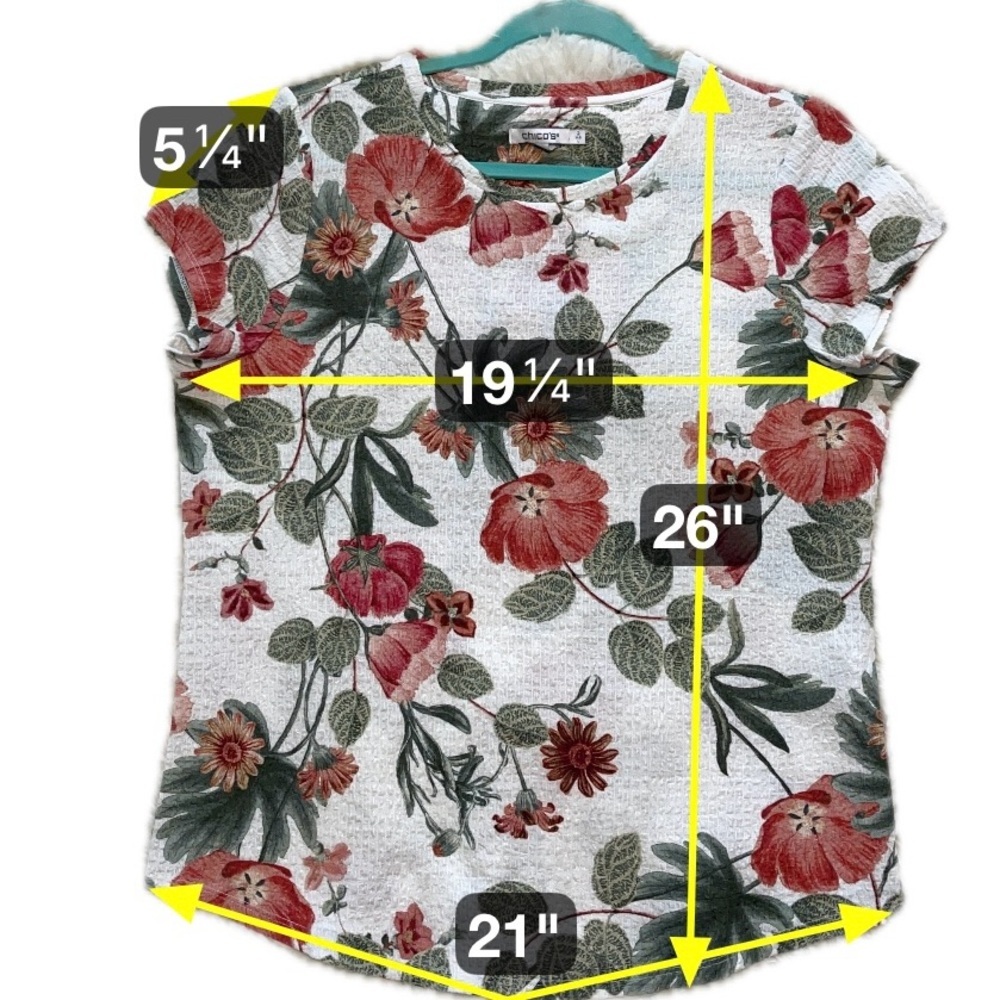 Chico’s Floral Crinkle Knit Top Short Sleeve Textured Blouse Cottagecore Large - Picture 4 of 6